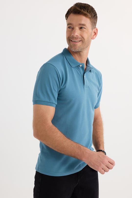 Erkek Slim Fit Dar Kesim Pamuklu Yumuşak Dokulu Serin Tutan Kumaş Düz Pike Mavi Polo Yaka Tişört