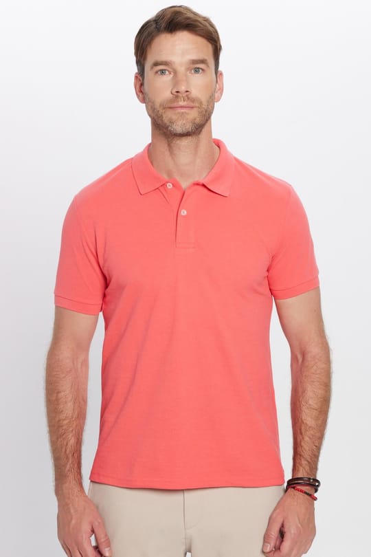 Erkek Slim Fit Dar Kesim Pamuklu Yumuşak Dokulu Serin Tutan Kumaş Düz Pike Nar Polo Yaka Tişört