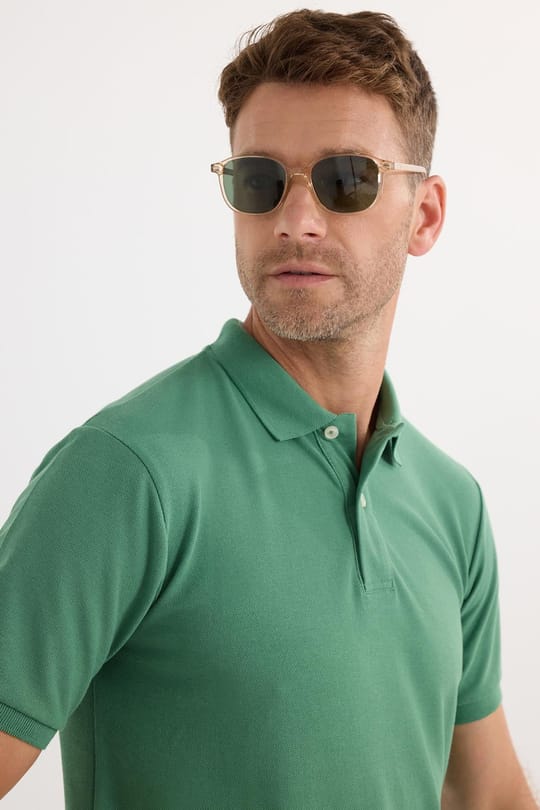 Erkek Slim Fit Dar Kesim Pamuklu Yumuşak Dokulu Serin Tutan Kumaş Düz Pike Yeşil Polo Yaka Tişört