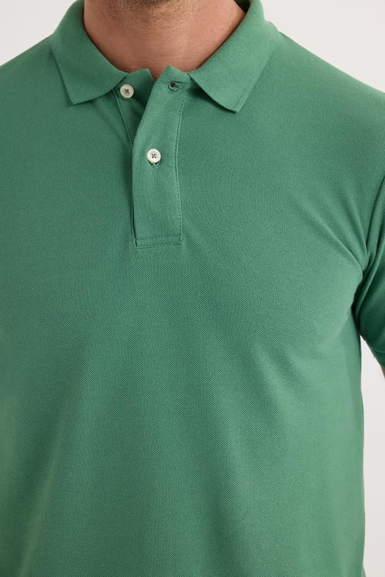 Erkek Slim Fit Dar Kesim Pamuklu Yumuşak Dokulu Serin Tutan Kumaş Düz Pike Yeşil Polo Yaka Tişört