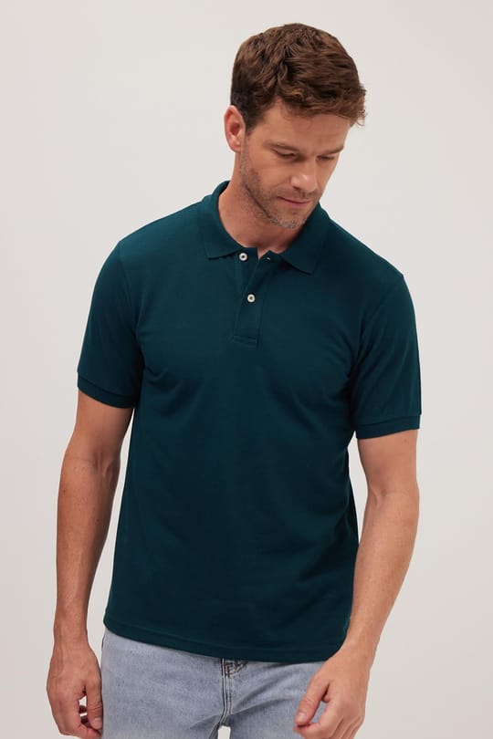 Erkek Slim Fit Dar Kesim Pamuklu Yumuşak Dokulu Serin Tutan Kumaş Düz Pike Yeşil Polo Yaka Tişört