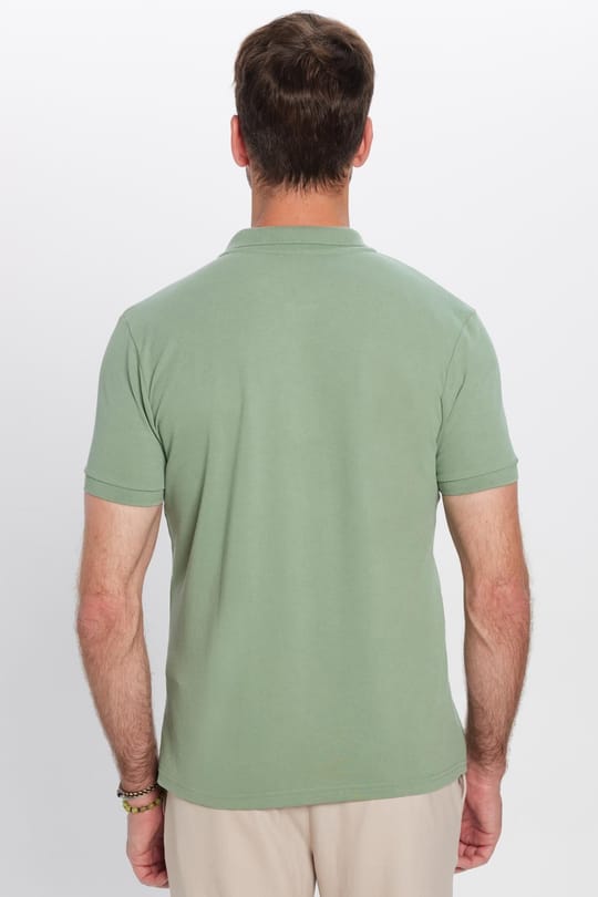 Erkek Slim Fit Dar Kesim Pamuklu Yumuşak Dokulu Serin Tutan Kumaş Düz Pike Haki Polo Yaka Tişört