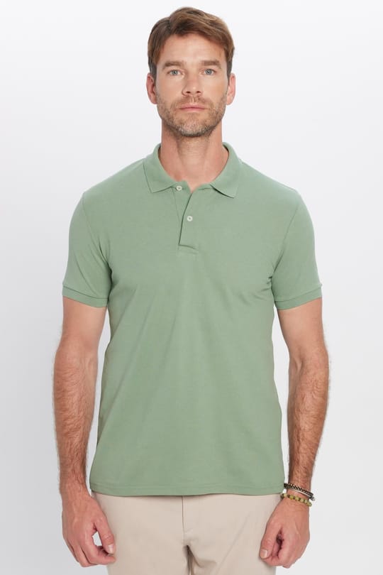 Erkek Slim Fit Dar Kesim Pamuklu Yumuşak Dokulu Serin Tutan Kumaş Düz Pike Haki Polo Yaka Tişört