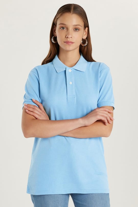 Erkek Slim Fit Dar Kesim Pamuklu Yumuşak Doku Nefes Alan Kumaş Kıvrılmaz Yaka Mavi Polo Yaka Tişört
