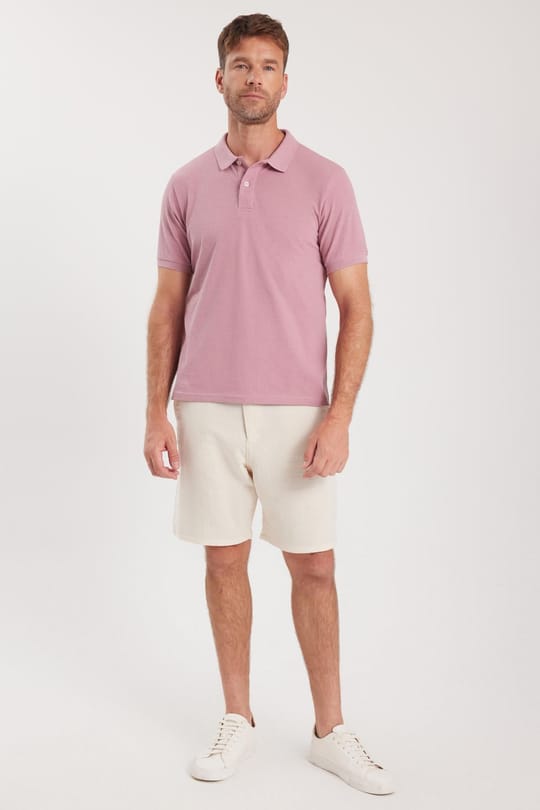 Erkek Slim Fit Dar Kesim Pamuklu Yumuşak Dokulu Serin Tutan Kumaş Düz Pike Lila Polo Yaka Tişört