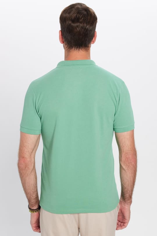 Erkek Slim Fit Dar Kesim Pamuklu Yumuşak Dokulu Serin Tutan Kumaş Düz Pike Yeşil Polo Yaka Tişört