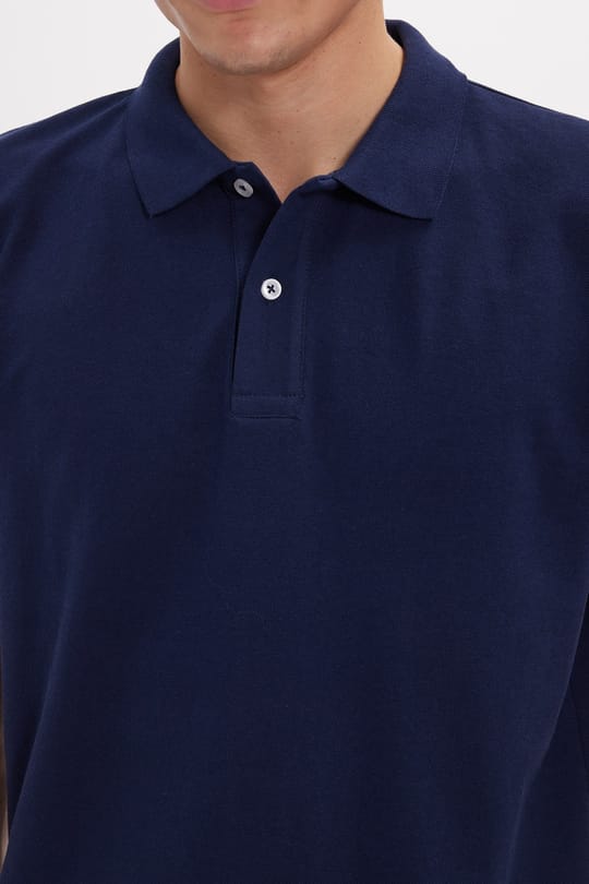 Erkek Slim Fit Dar Kesim Pamuklu Yumuşak Dokulu Serin Tutan Kumaş Düz Pike Lacivert Polo Yaka Tişört