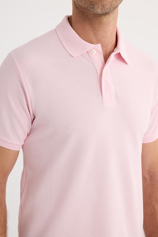 Erkek Slim Fit Dar Kesim Pamuklu Yumuşak Dokulu Serin Tutan Kumaş Düz Pike Pembe Polo Yaka Tişört