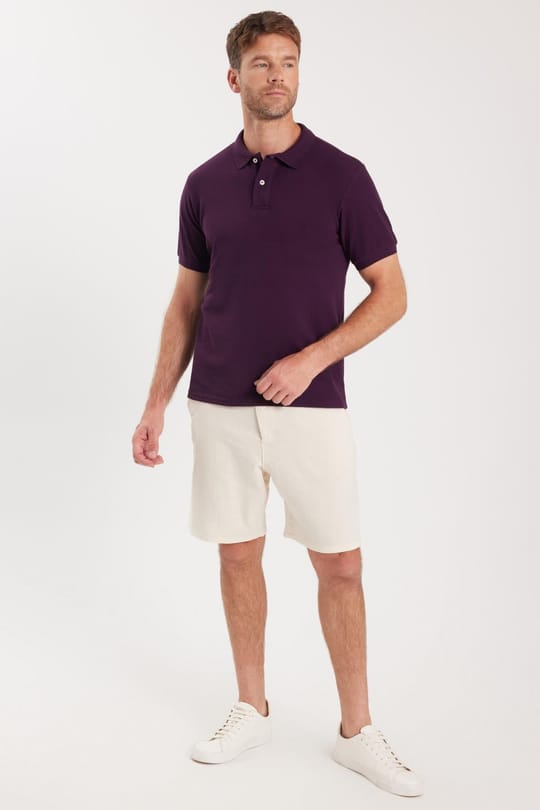 Erkek Slim Fit Dar Kesim Pamuklu Yumuşak Dokulu Serin Tutan Kumaş Düz Pike Mürdüm Polo Yaka Tişört