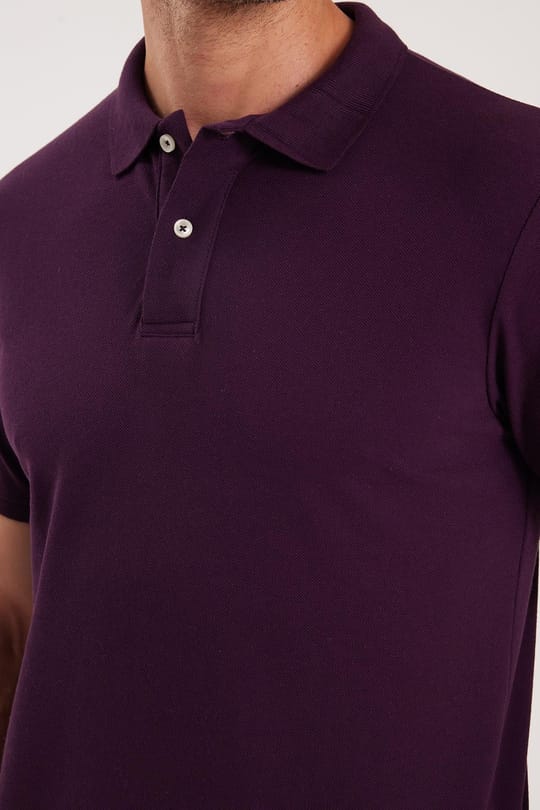 Erkek Slim Fit Dar Kesim Pamuklu Yumuşak Dokulu Serin Tutan Kumaş Düz Pike Mürdüm Polo Yaka Tişört