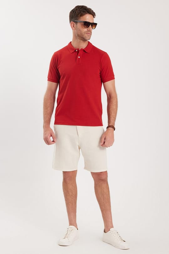 Erkek Slim Fit Dar Kesim Pamuklu Yumuşak Dokulu Serin Tutan Kumaş Düz Pike Bordo Polo Yaka Tişört