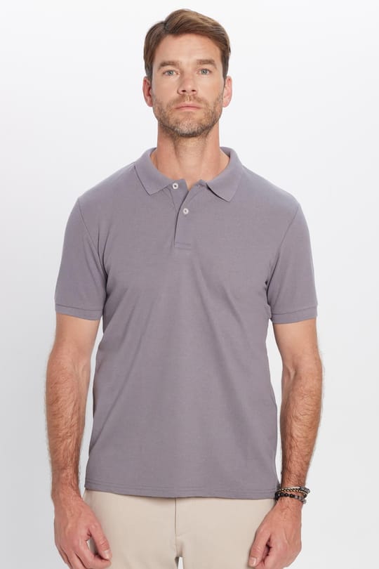 Erkek Slim Fit Dar Kesim Pamuklu Yumuşak Doku Nefes Alan Kumaş Kıvrılmaz Yaka Gri Polo Yaka Tişört