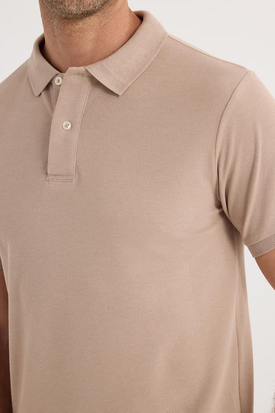 Erkek Slim Fit Dar Kesim Pamuklu Yumuşak Dokulu Serin Tutan Kumaş Düz Pike Bej Polo Yaka Tişört