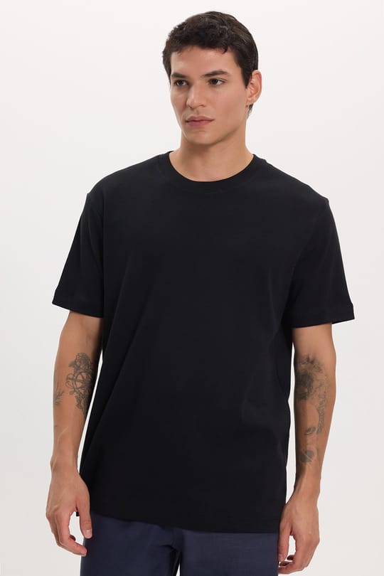 Unisex Relax Fit Rahat Kesim %100 Pamuk Yumuşak Dokulu Hafif Kalın Basic Bisiklet Yaka Siyah Tişört