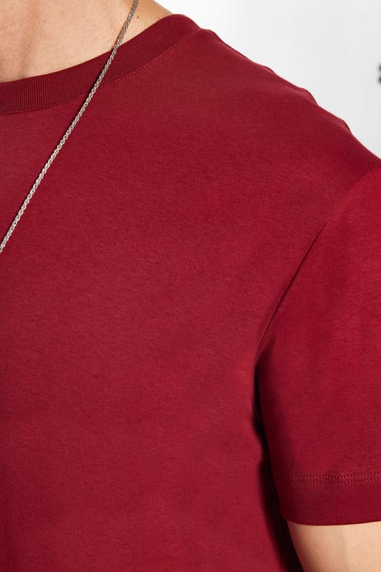 Unisex Relax Fit Rahat Kesim %100 Pamuk Yumuşak Dokulu Hafif Kalın Basic Bisiklet Yaka Bordo Tişört