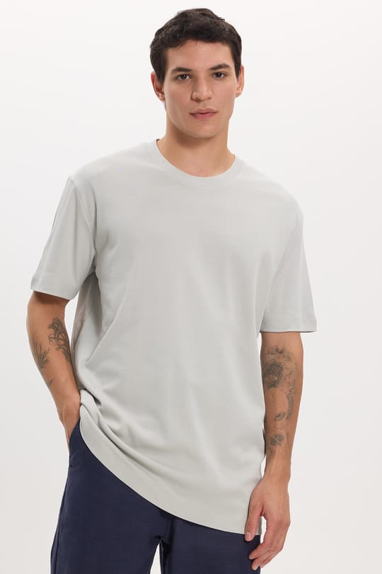 Unisex Relax Fit Rahat Kesim %100 Pamuk Yumuşak Dokulu Hafif Kalın Basic Bisiklet Yaka Gri Tişört