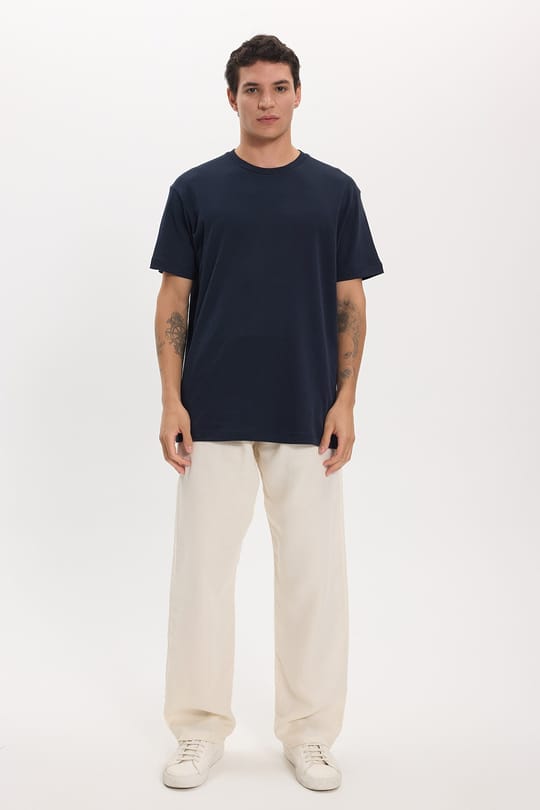 Unisex Relax Fit Rahat Kesim %100 Pamuk Yumuşak Dokulu Hafif Kalın Bisiklet Yaka Lacivert Tişört