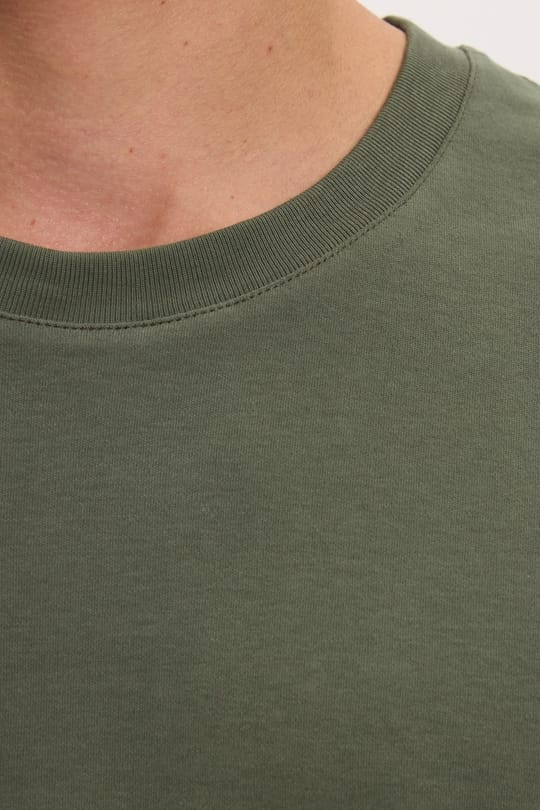 Unisex Relax Fit Rahat Kesim %100 Pamuk Yumuşak Dokulu Hafif Kalın Basic Bisiklet Yaka Haki Tişört