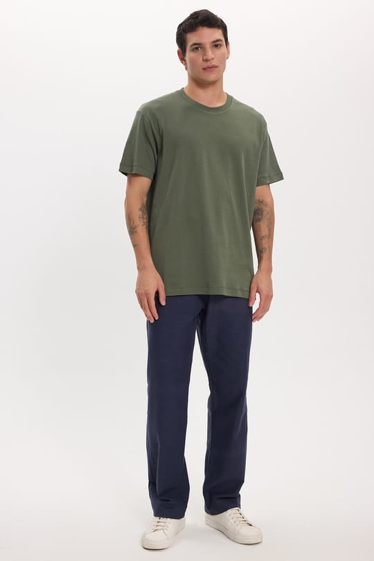 Unisex Relax Fit Rahat Kesim %100 Pamuk Yumuşak Dokulu Hafif Kalın Basic Bisiklet Yaka Haki Tişört