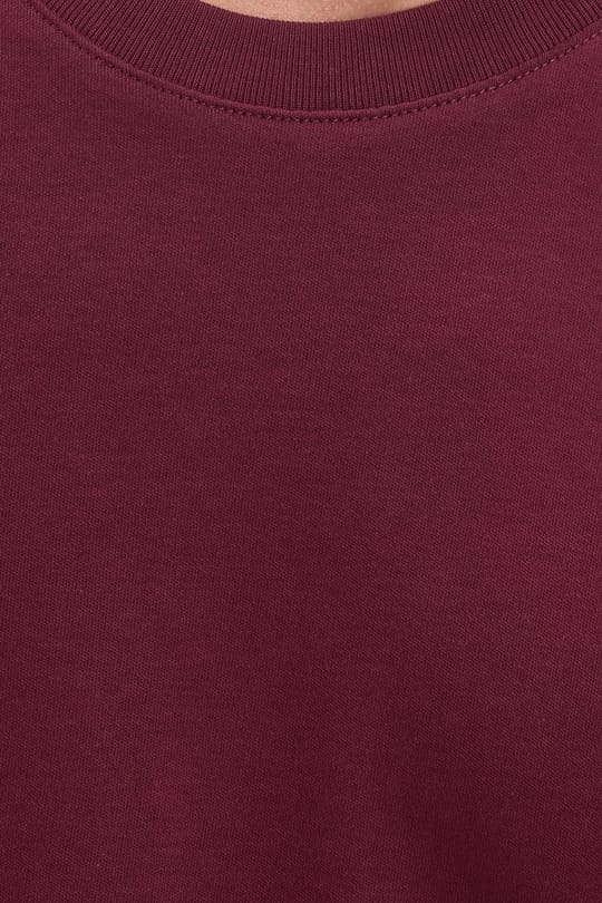 Unisex Relax Fit Rahat Kesim %100 Pamuk Yumuşak Dokulu Hafif Kalın Bordo Bisiklet Yaka Tişört