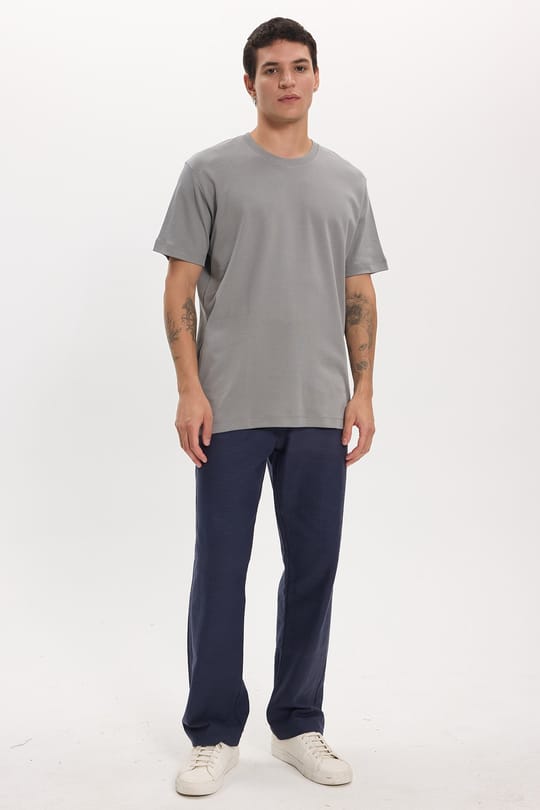 Unisex Relax Fit Rahat Kesim %100 Pamuk Yumuşak Dokulu Hafif Kalın Gri Bisiklet Yaka Tişört