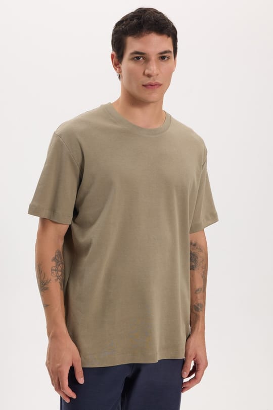 Unisex Relax Fit Rahat Kesim %100 Pamuk Yumuşak Dokulu Hafif Kalın Bisiklet Yaka Kahverengi Tişört