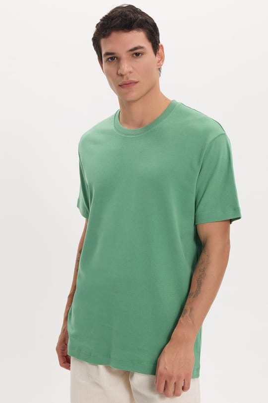 Unisex Relax Fit Rahat Kesim %100 Pamuk Yumuşak Dokulu Hafif Kalın Yeşil Bisiklet Yaka Tişört