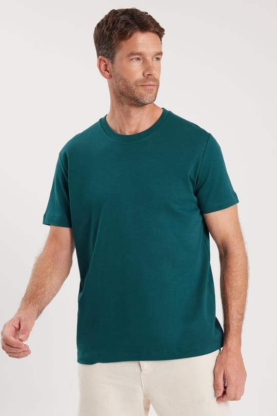 Unisex Relax Fit Rahat Kesim %100 Pamuk Yumuşak Dokulu Hafif Kalın Yeşil Bisiklet Yaka Tişört