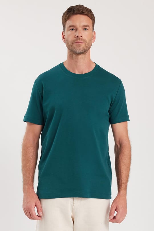 Unisex Relax Fit Rahat Kesim %100 Pamuk Yumuşak Dokulu Hafif Kalın Yeşil Bisiklet Yaka Tişört