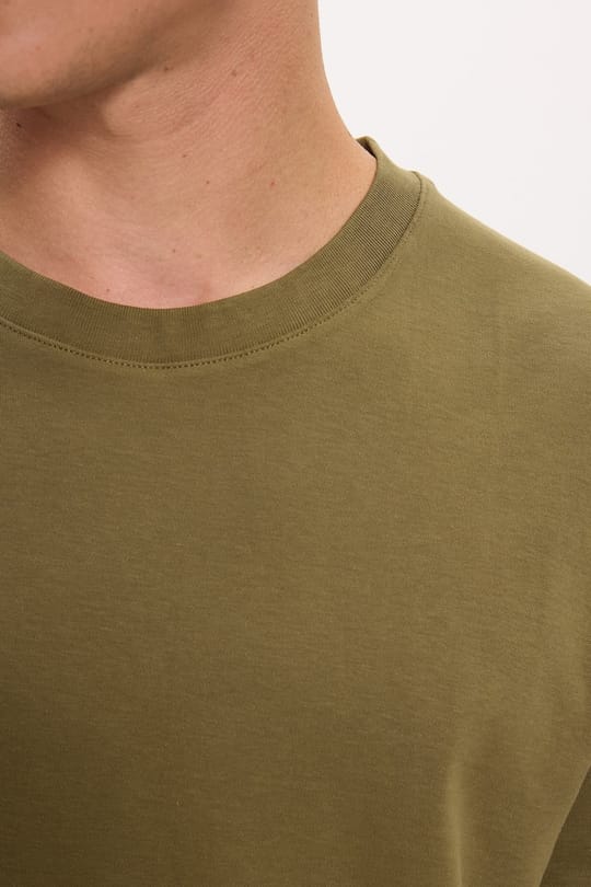 Unisex Relax Fit Rahat Kesim %100 Pamuk Yumuşak Dokulu Hafif Kalın Haki Bisiklet Yaka Tişört