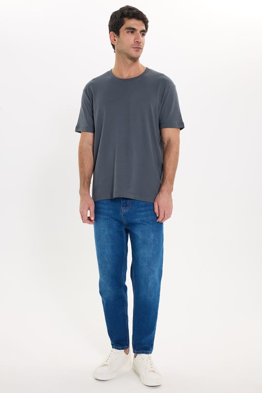 Unisex Relax Fit Rahat Kesim %100 Pamuk Yumuşak Dokulu Hafif Kalın Füme Bisiklet Yaka Tişört