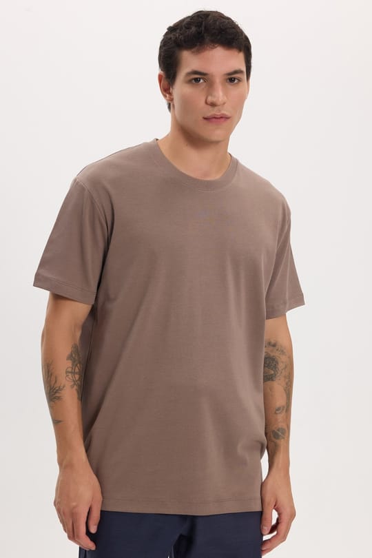 Unisex Relax Fit Rahat Kesim %100 Pamuk Yumuşak Dokulu Hafif Kalın Kahverengi Bisiklet Yaka Tişört