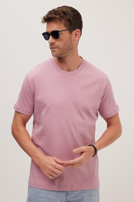 Unisex Relax Fit Rahat Kesim %100 Pamuk Yumuşak Dokulu Hafif Kalın Lila Bisiklet Yaka Tişört