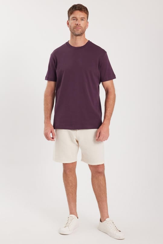 Unisex Relax Fit Rahat Kesim %100 Pamuk Yumuşak Dokulu Hafif Kalın Eflatun Bisiklet Yaka Tişört