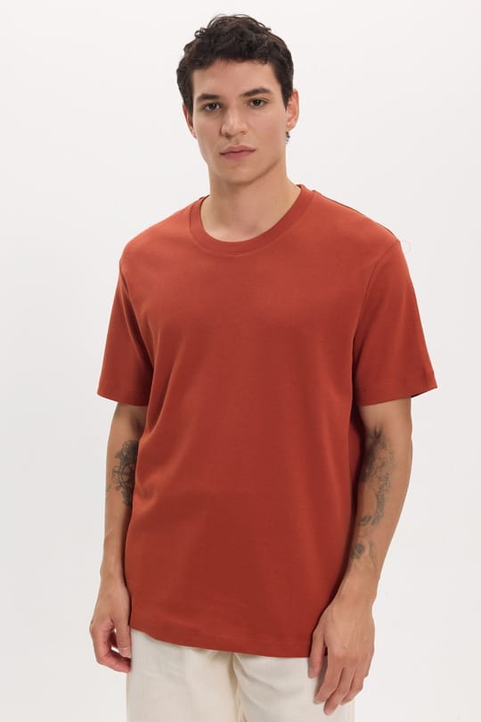 Unisex Relax Fit Rahat Kesim %100 Pamuk Yumuşak Dokulu Hafif Kalın Kiremit Bisiklet Yaka Tişört