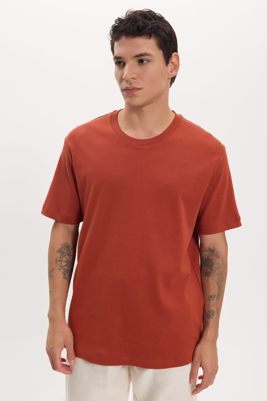 Unisex Relax Fit Rahat Kesim %100 Pamuk Yumuşak Dokulu Hafif Kalın Kiremit Bisiklet Yaka Tişört