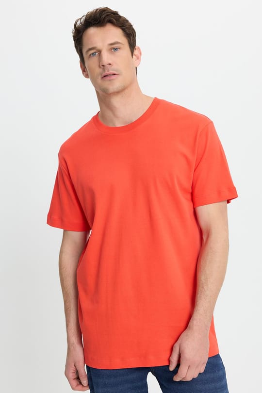 Unisex Relax Fit Rahat Kesim %100 Pamuk Yumuşak Dokulu Hafif Kalın Nar Bisiklet Yaka Tişört