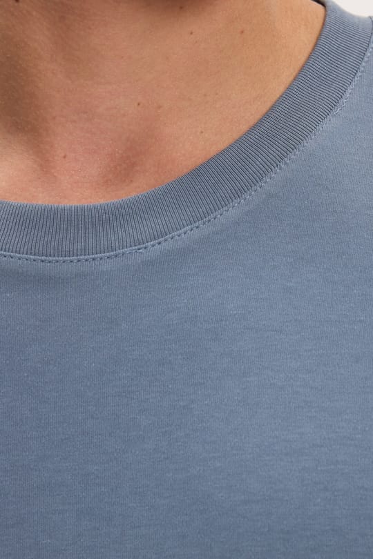 Unisex Relax Fit Rahat Kesim %100 Pamuk Yumuşak Dokulu Hafif Kalın Basic Bisiklet Yaka Mavi Tişört