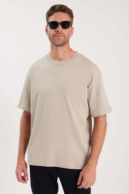 Unisex Oversize Geniş Kesim %100 Pamuk Yumuşak Dokulu Basic Bisiklet Yaka Taş Tişört