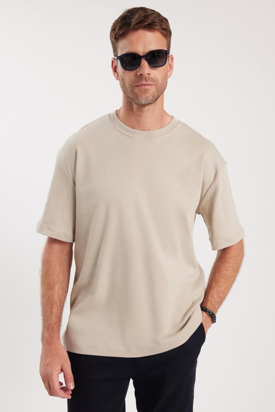 Unisex Oversize Geniş Kesim %100 Pamuk Yumuşak Dokulu Basic Bisiklet Yaka Taş Tişört