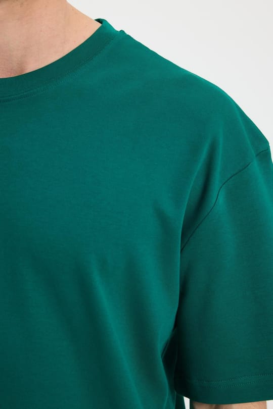 Unisex Oversize Geniş Kesim %100 Pamuk Yumuşak Dokulu Basic Bisiklet Yaka Yeşil Tişört
