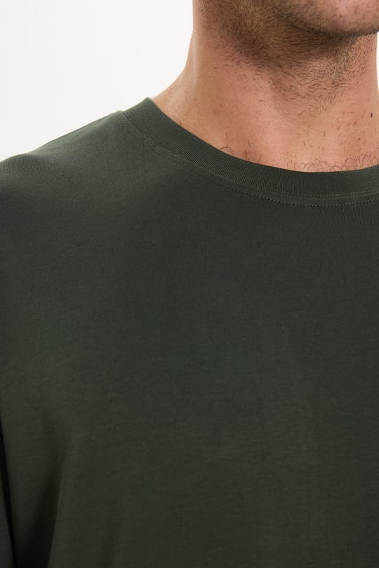 Unisex Oversize Geniş Kesim %100 Pamuk Yumuşak Dokulu Basic Bisiklet Yaka Haki Tişört