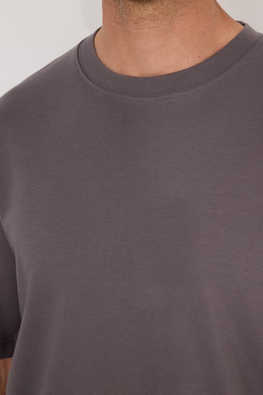 Unisex Oversize Geniş Kesim %100 Pamuk Yumuşak Dokulu Basic Bisiklet Yaka Füme Tişört