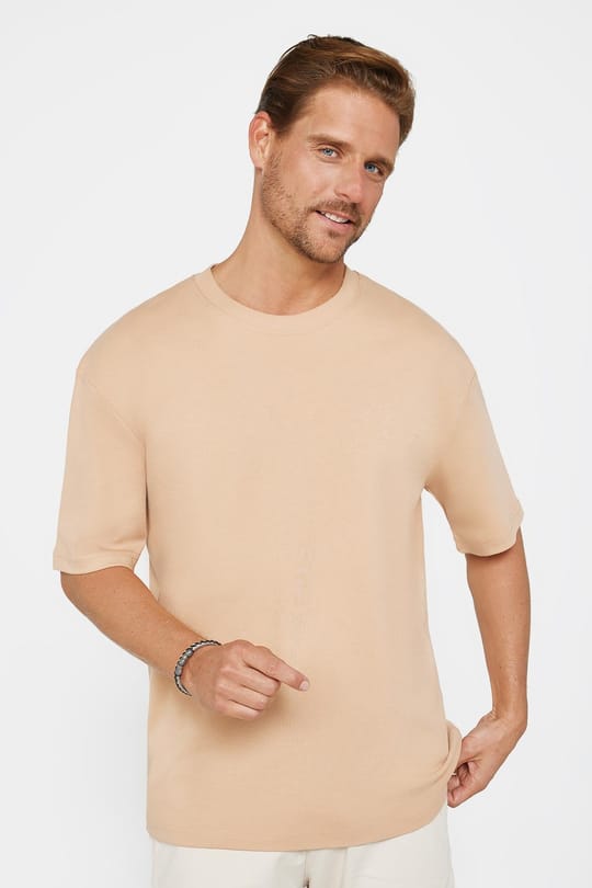 Unisex Oversize Geniş Kesim Pamuklu Yumuşak Dokulu Basic Bisiklet Yaka Vizon Tişört