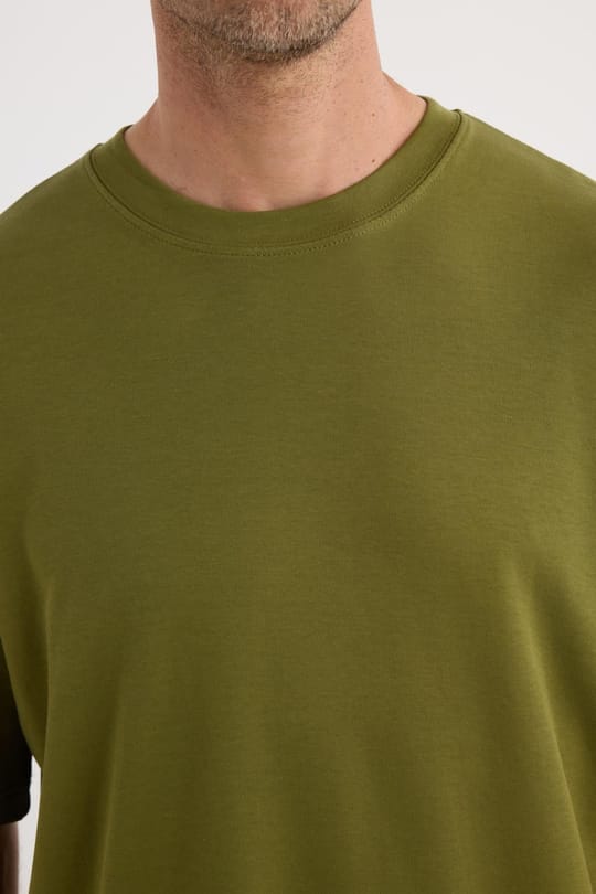 Unisex Oversize Geniş Kesim %100 Pamuk Yumuşak Dokulu Basic Bisiklet Yaka Haki Tişört