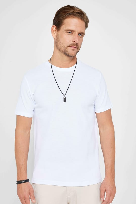 Erkek Slim Fit Dar Kesim %100 Pamuk Yumuşak Dokulu Desenli Beyaz Bisiklet Yaka Tişört