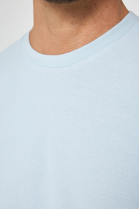 Erkek Slim Fit Dar Kesim %100 Pamuk Yumuşak Dokulu Desenli Mavi Bisiklet Yaka Tişört