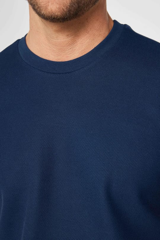 Erkek Slim Fit Dar Kesim %100 Pamuk Yumuşak Dokulu Desenli Lacivert Bisiklet Yaka Tişört