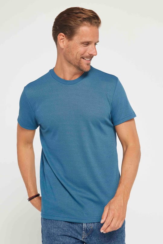 Erkek Slim Fit Dar Kesim Esnek Kumaş Örme Bisiklet Yaka İndigo Tişört