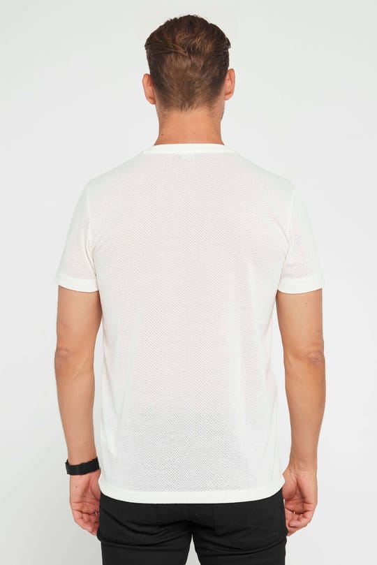 Erkek Slim Fit Dar Kesim Esnek Kumaş Örme Bisiklet Yaka Beyaz Tişört